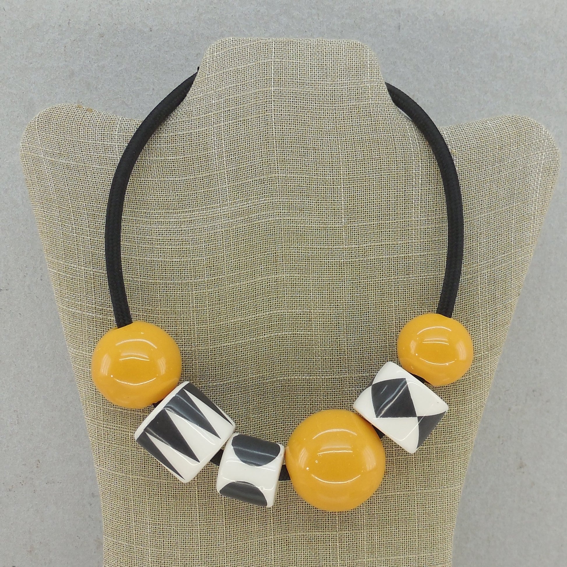 Officine Gualandi Italy Totem Chunky Ceramic Bead Necklace Yellow Black White