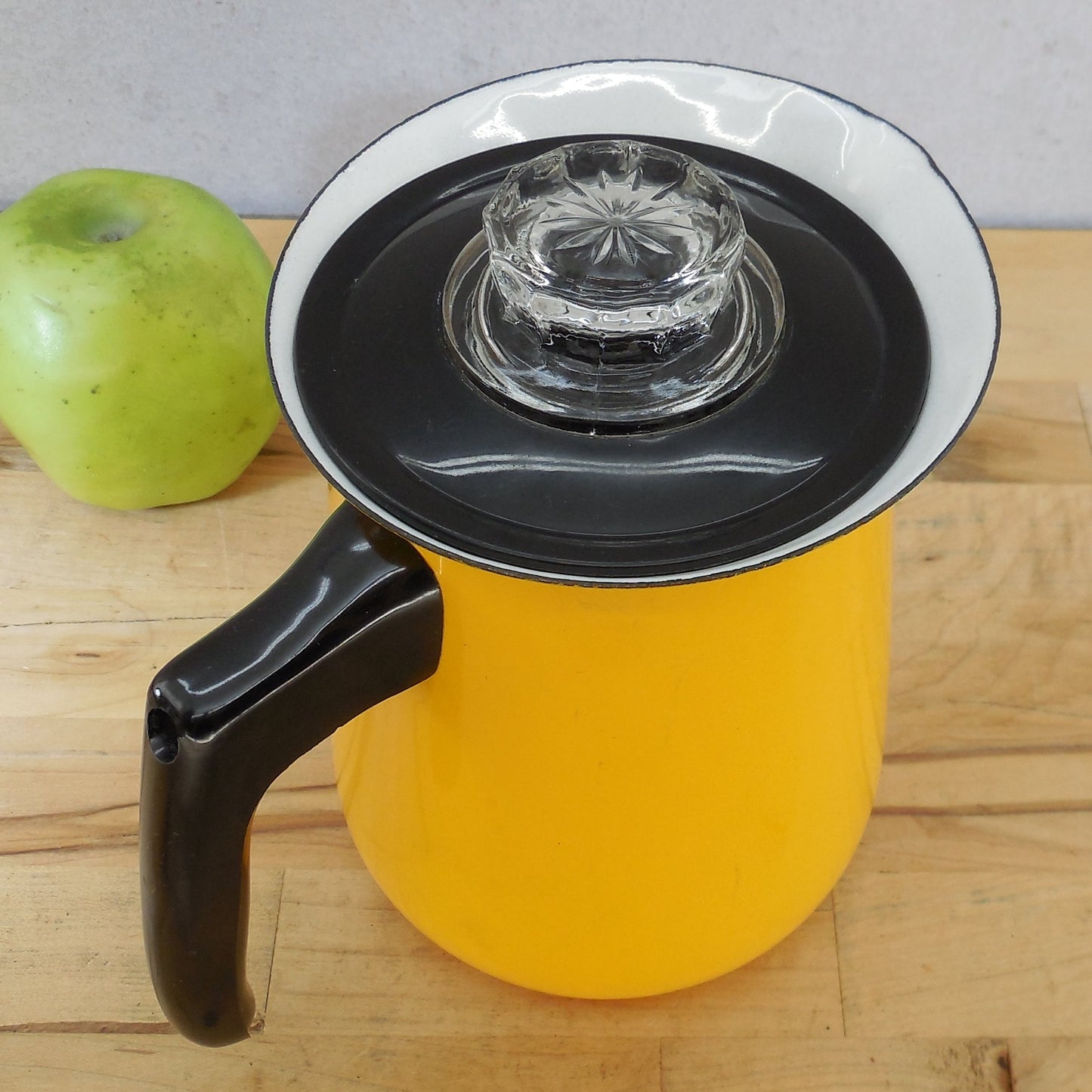 Unbranded Yellow Enamelware Stovetop Coffee Pot Percolator Glass Perk Knob