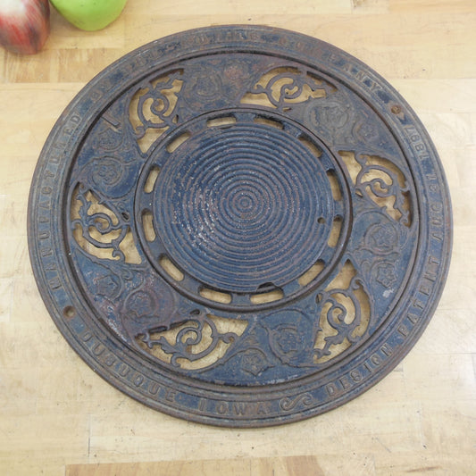 Antique Pat. 1897 Adams Co. Cast Iron Round Floor Grate Register Dubuque Iowa