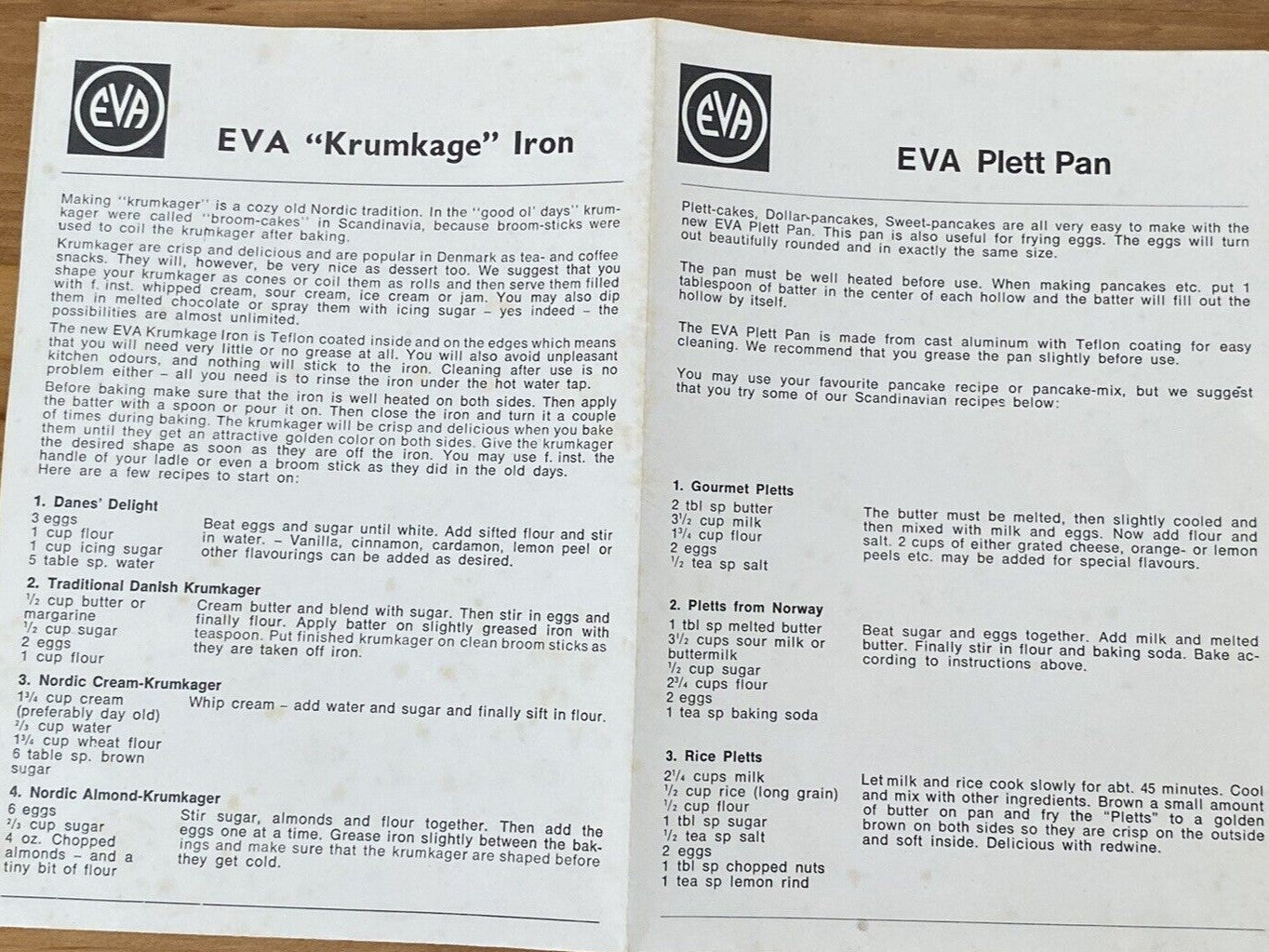 EVA Denmark Aluminum Heart Shape Krumkage Waffle Iron Plett Pan Instructions