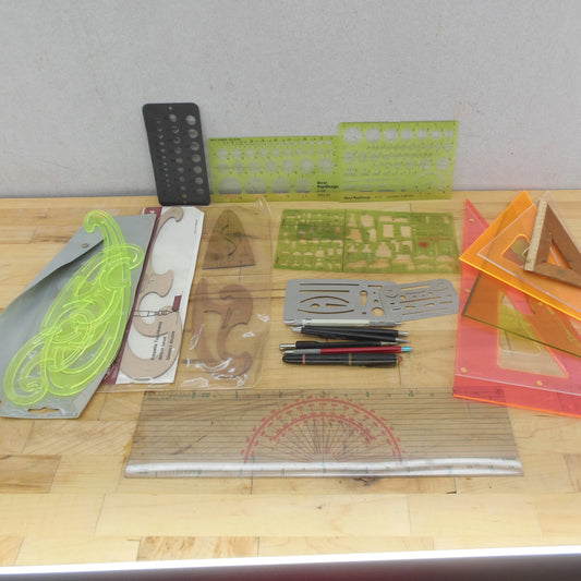 25 Lot Drafting Engineering Tools Triangles Templates Parabola Pencils