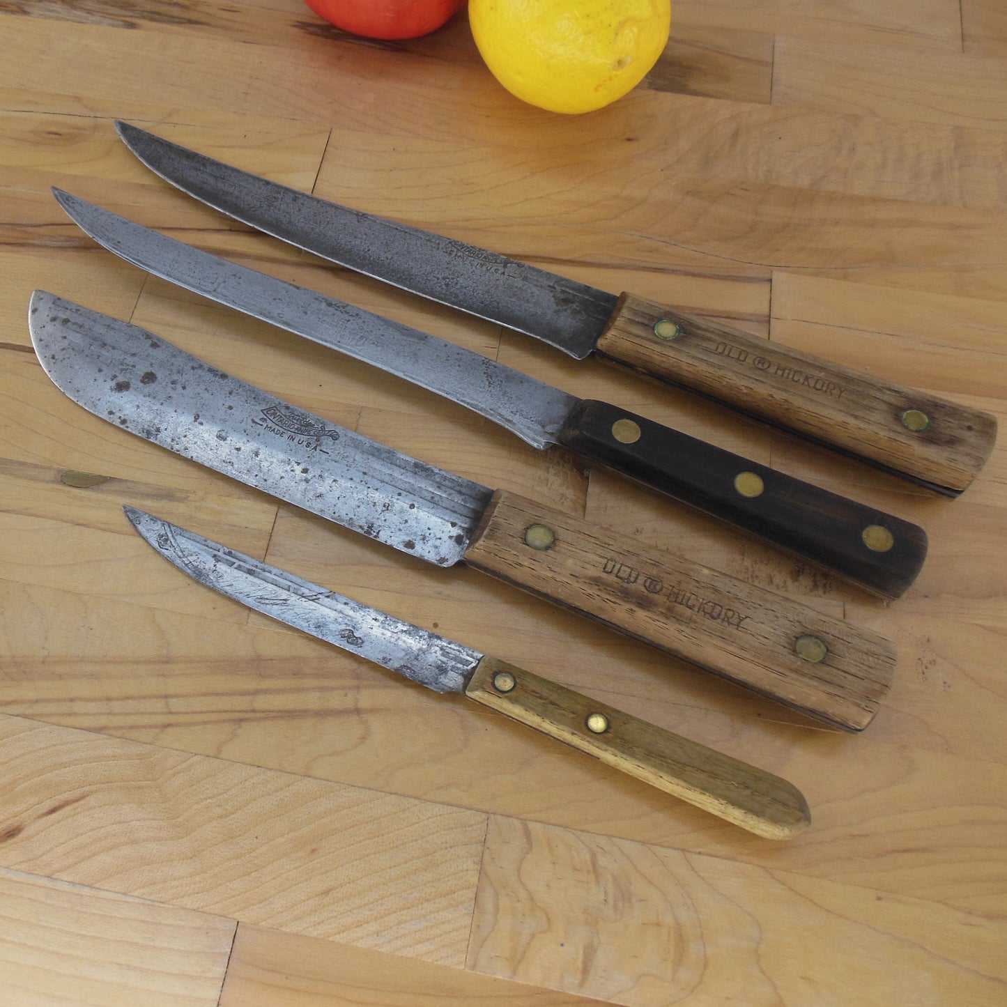 Carbon Steel Knives 4 Lot Ontario Old Hickory USCCO Slicing Butcher