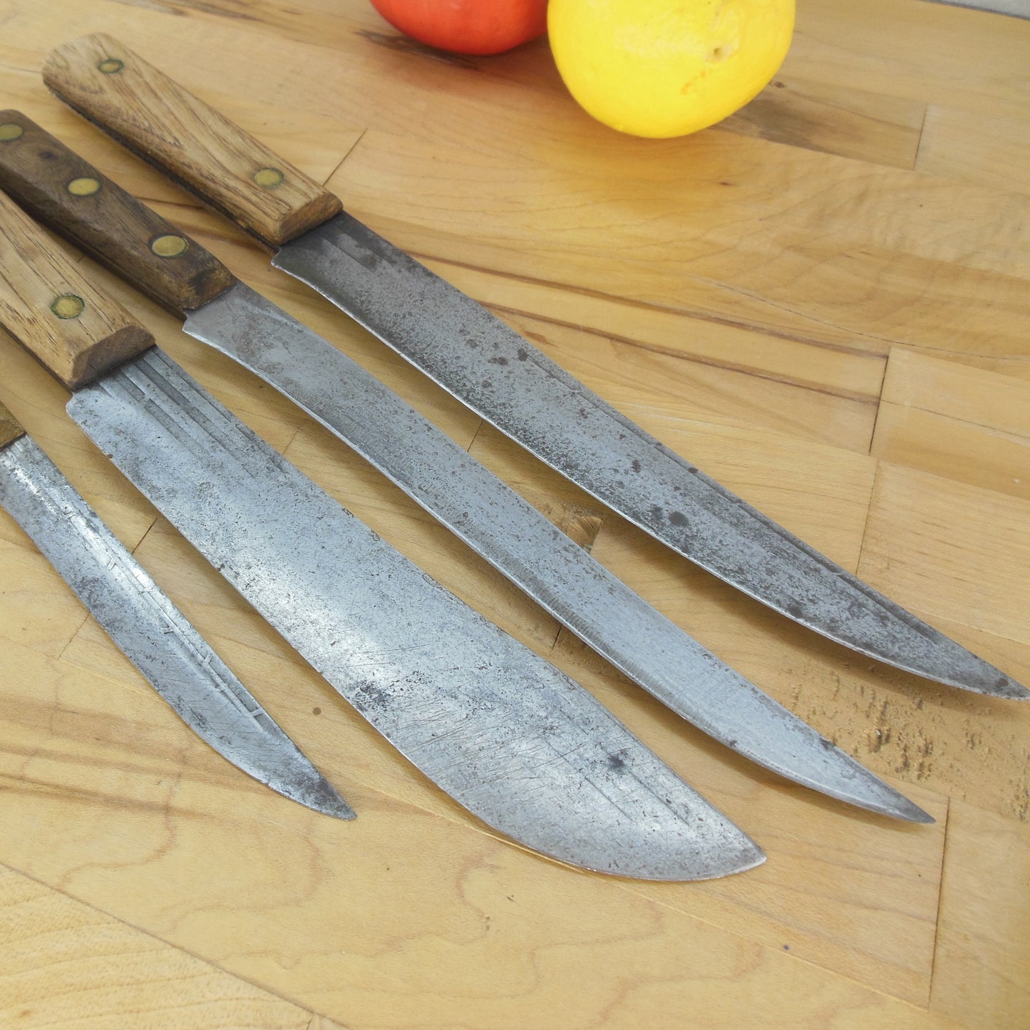 Carbon Steel Knives 4 Lot Ontario Old Hickory USCCO Slicing Butcher Used