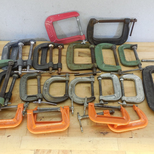 21 Lot Medium C-clamps 3" to 6" Mixed Makers - Craftsman Adjustable Pony Husky