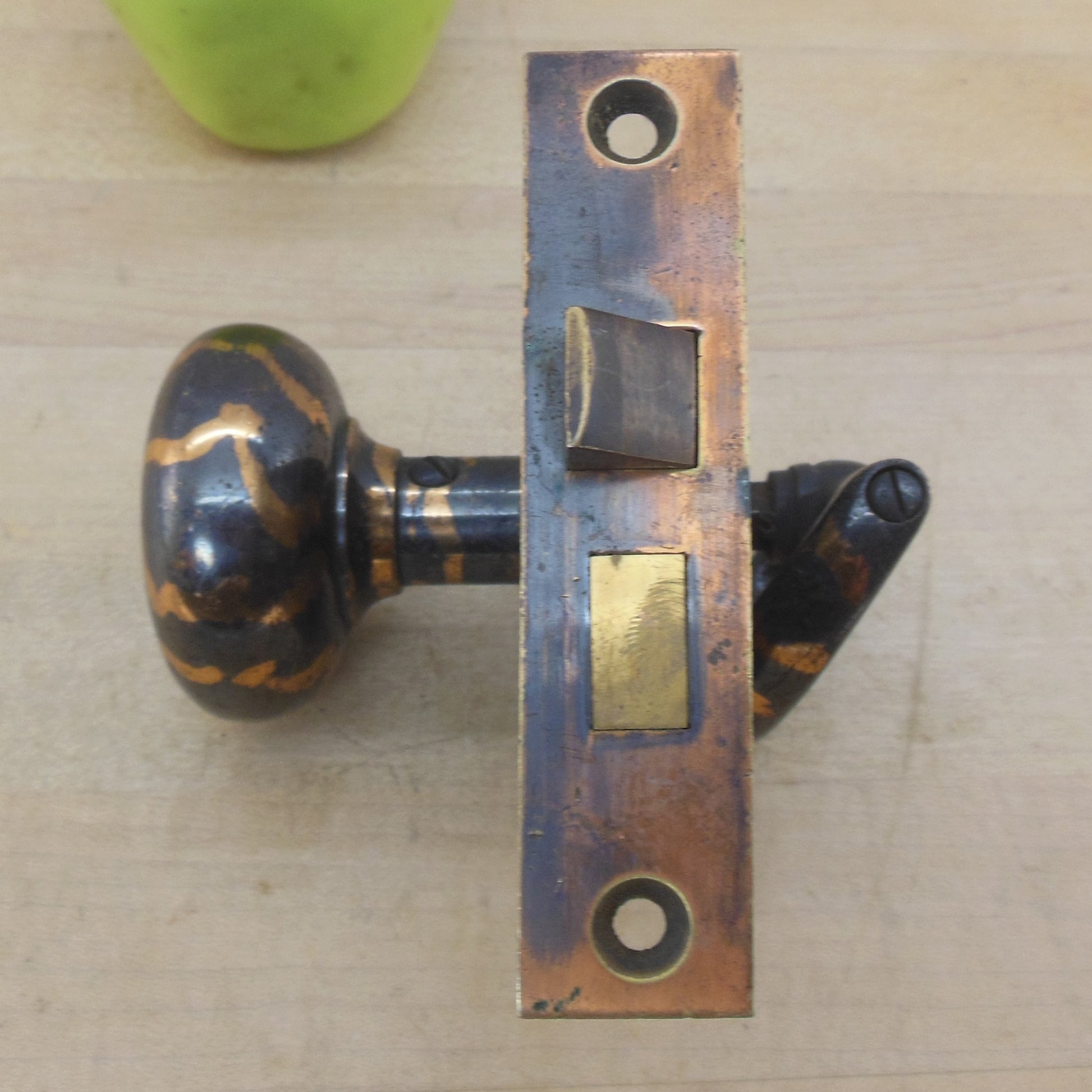 Antique Variegated Copper/Black Privacy Door Lockset Ring Latch Knob Strike Dead Bolt