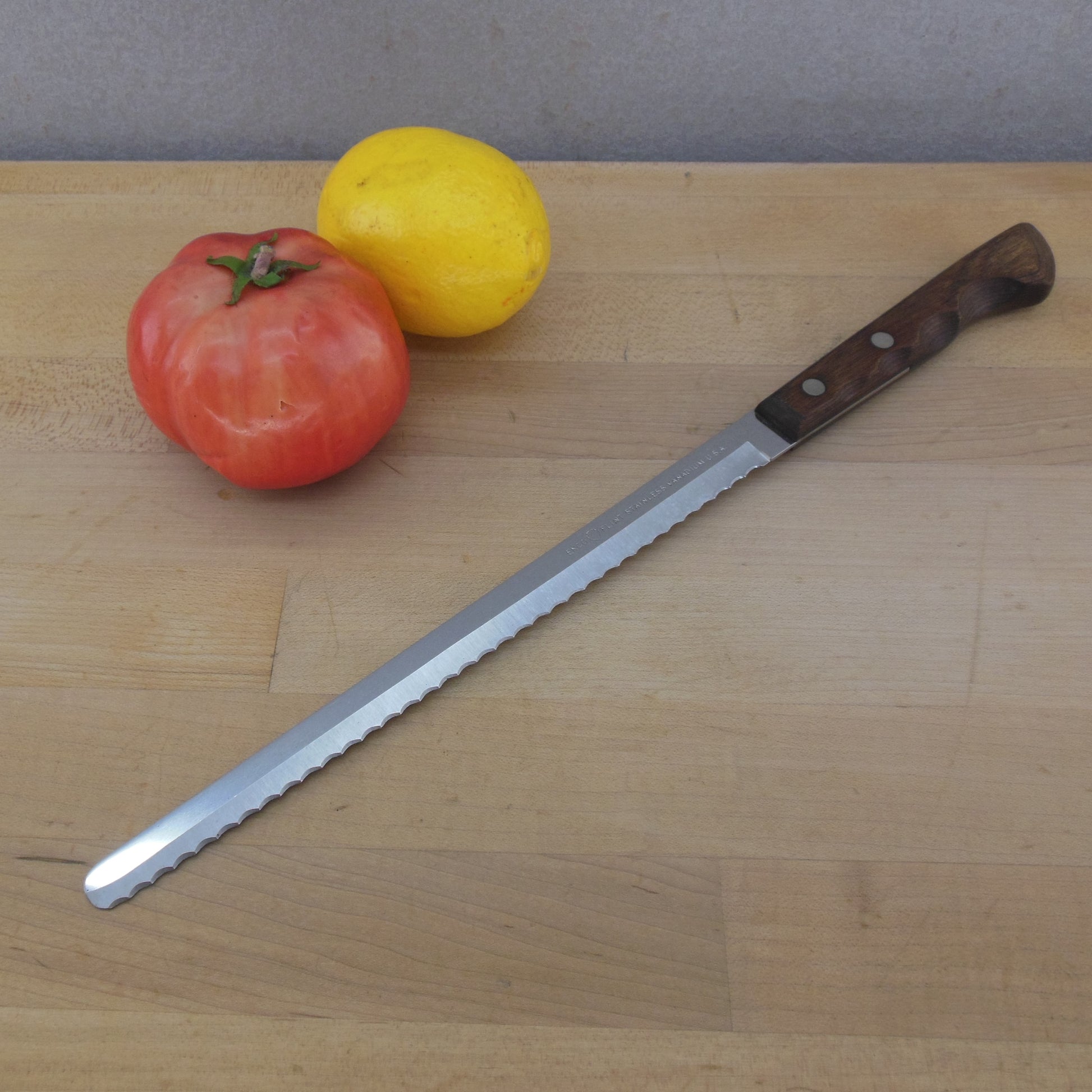 Ekco Flint Stainless USA 9" Serrated Bread Slicing Knife Wood Handle