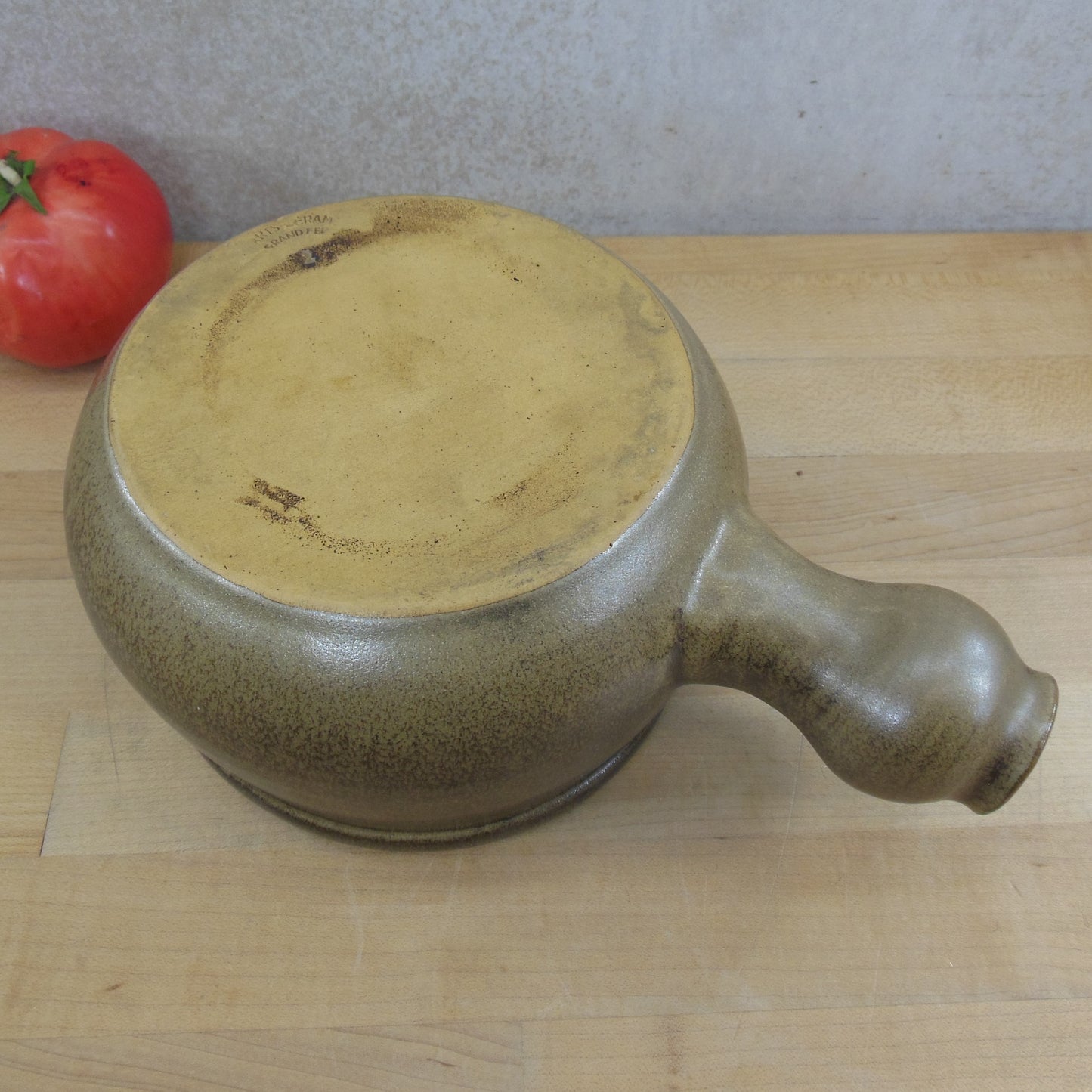 Arts-Ceram Grand Feu France Pottery French Onion Crock With Handle used