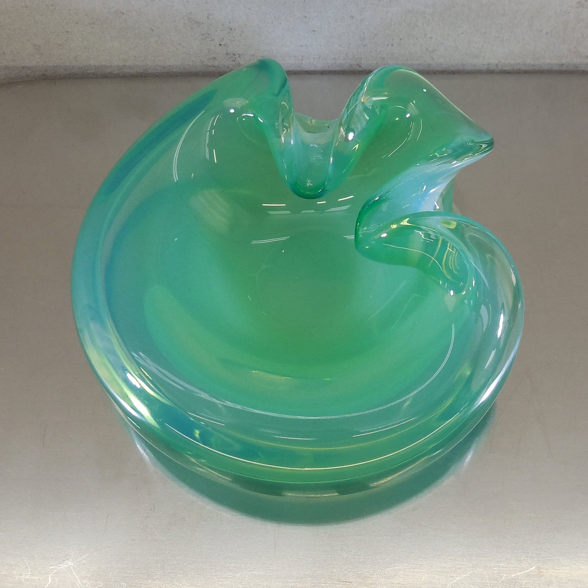 Murano Glass Unsigned Opaline Fade Blue Green Folded Bowl 7" Vintage