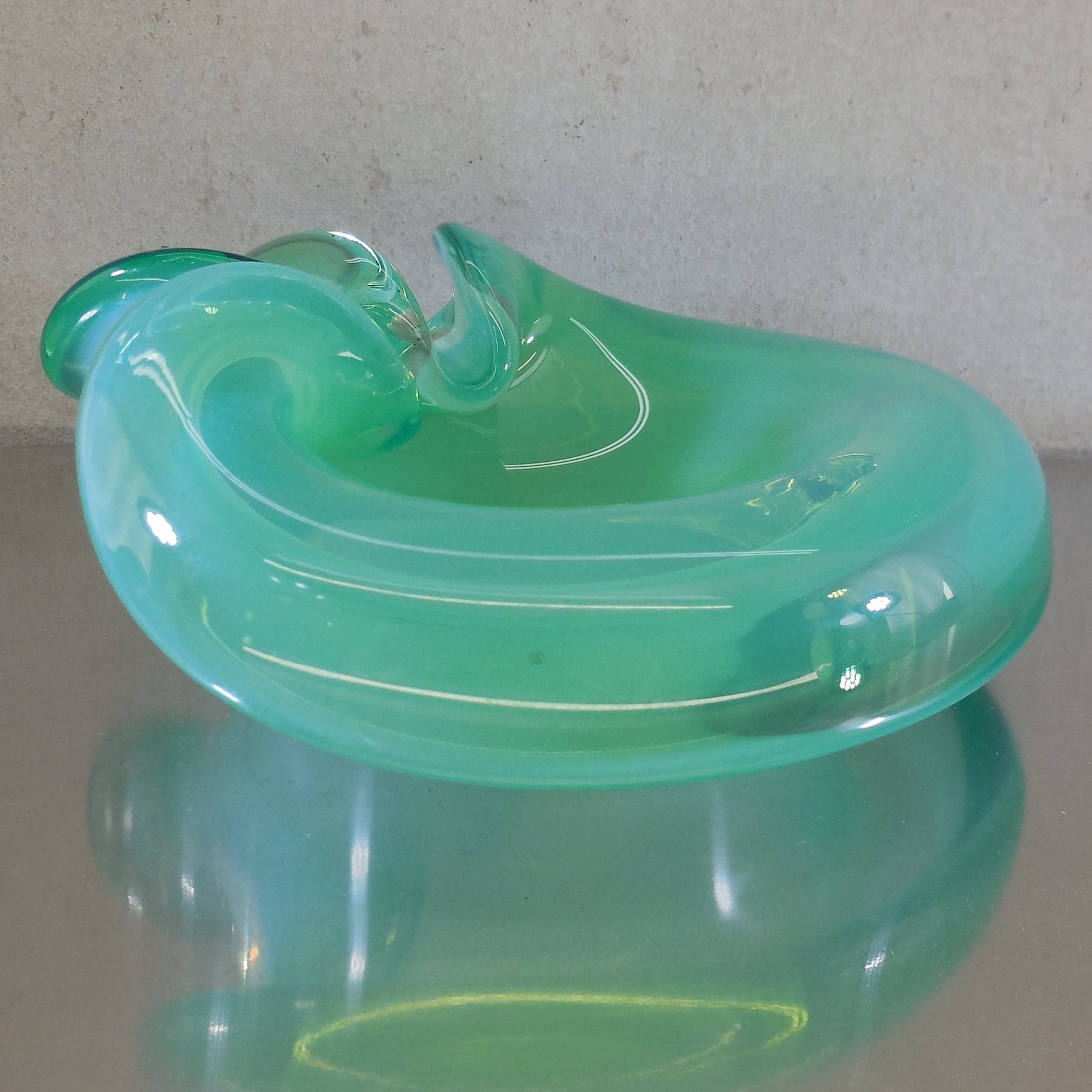 Murano Glass Unsigned Opaline Fade Blue Green Folded Bowl 7" MCM