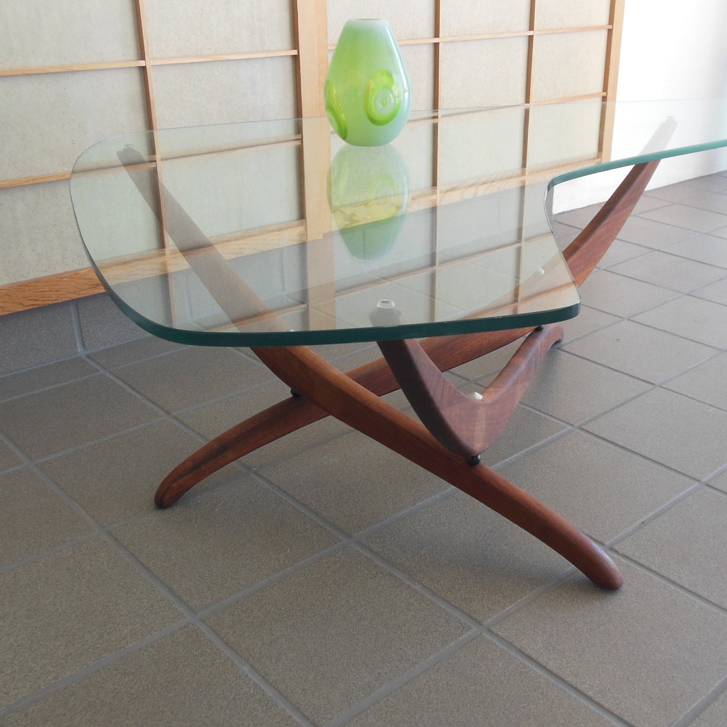 Forest Wilson MCM Boomerang Coffee Table Glass Wood Vintage