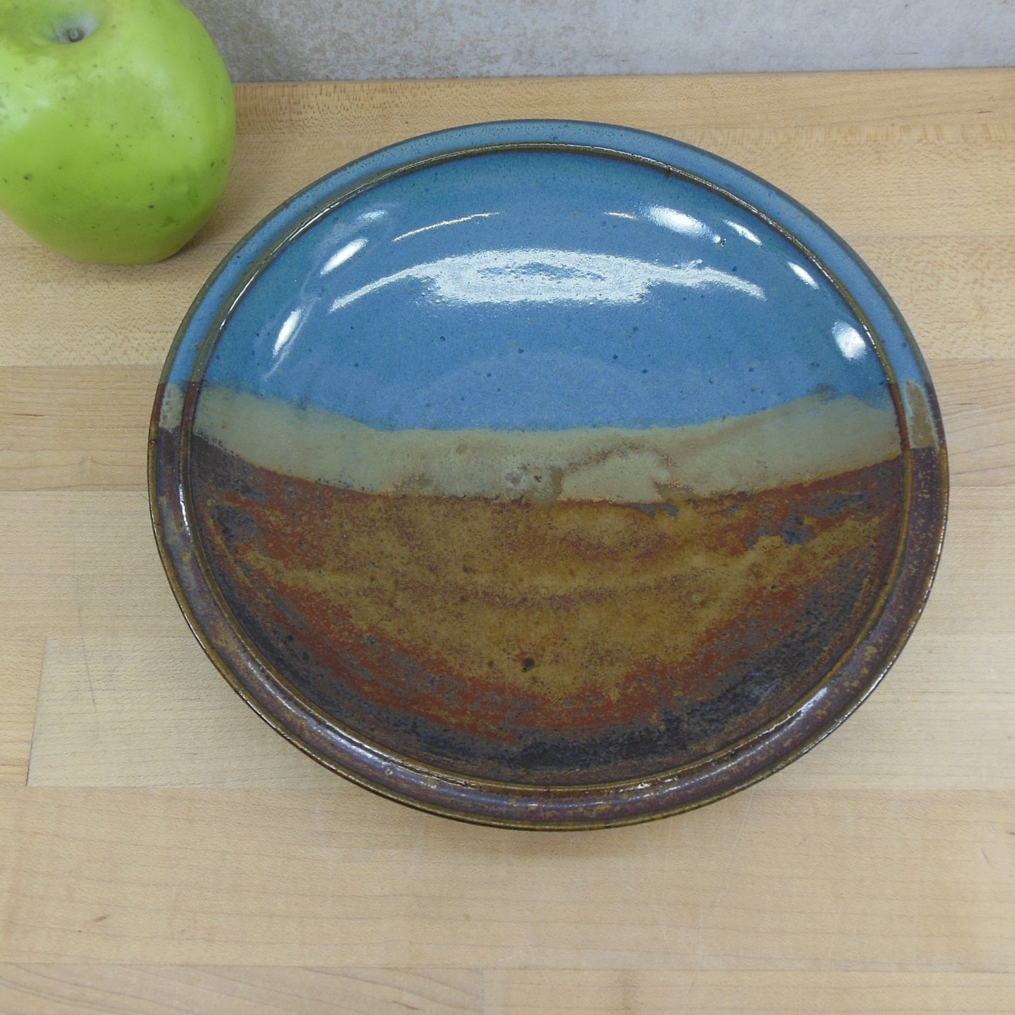 Unsigned Studio Pottery Bowl Landscape Mesa Brown Blue