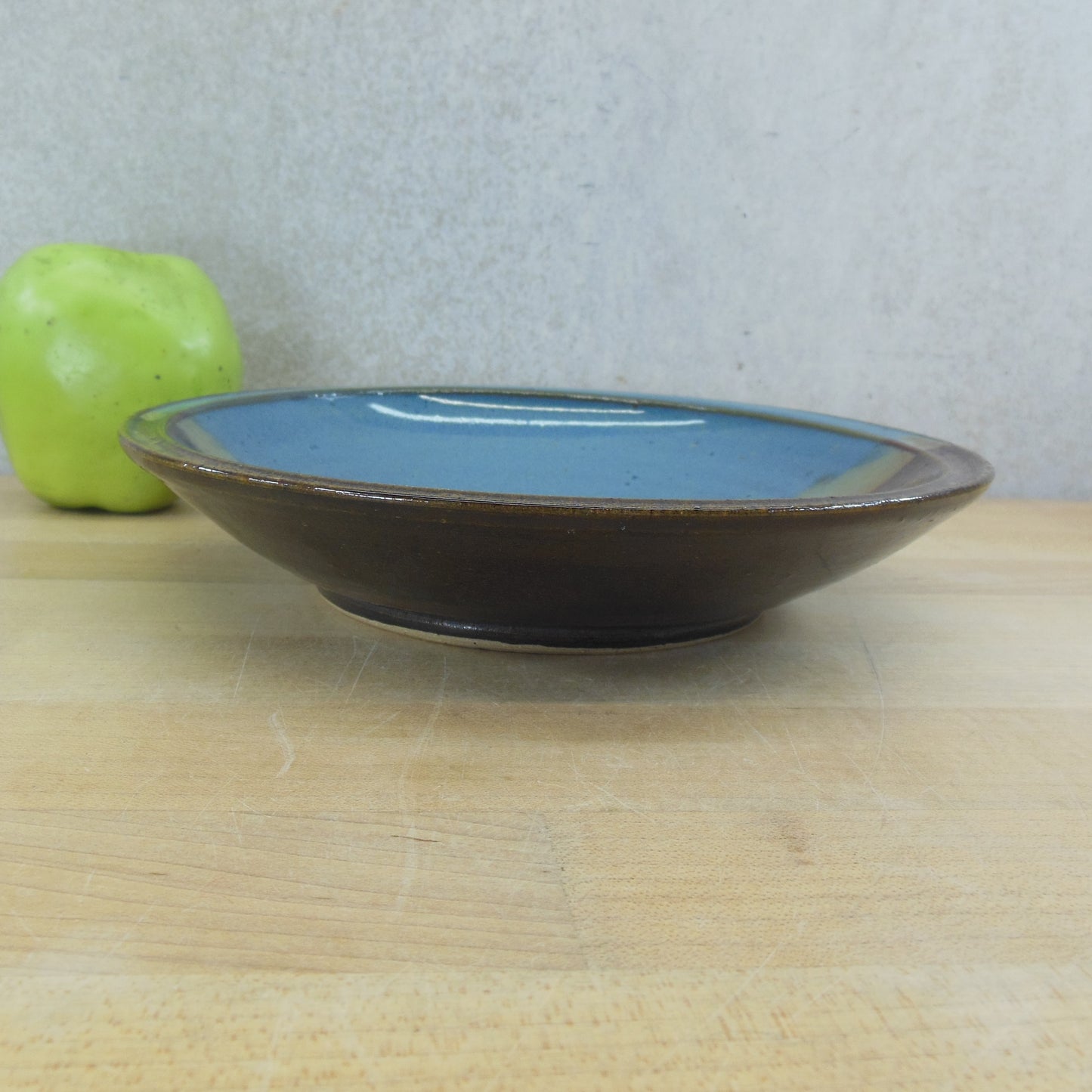Unsigned Studio Pottery Bowl Landscape Mesa Brown Blue Vintage 8"