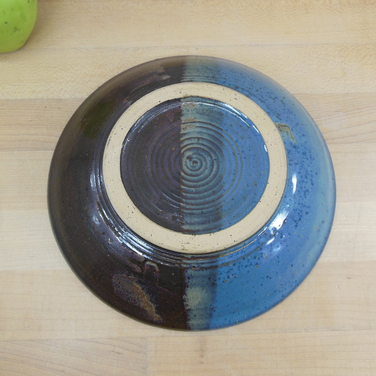 Unsigned Studio Pottery Bowl Landscape Mesa Brown Blue Bottom