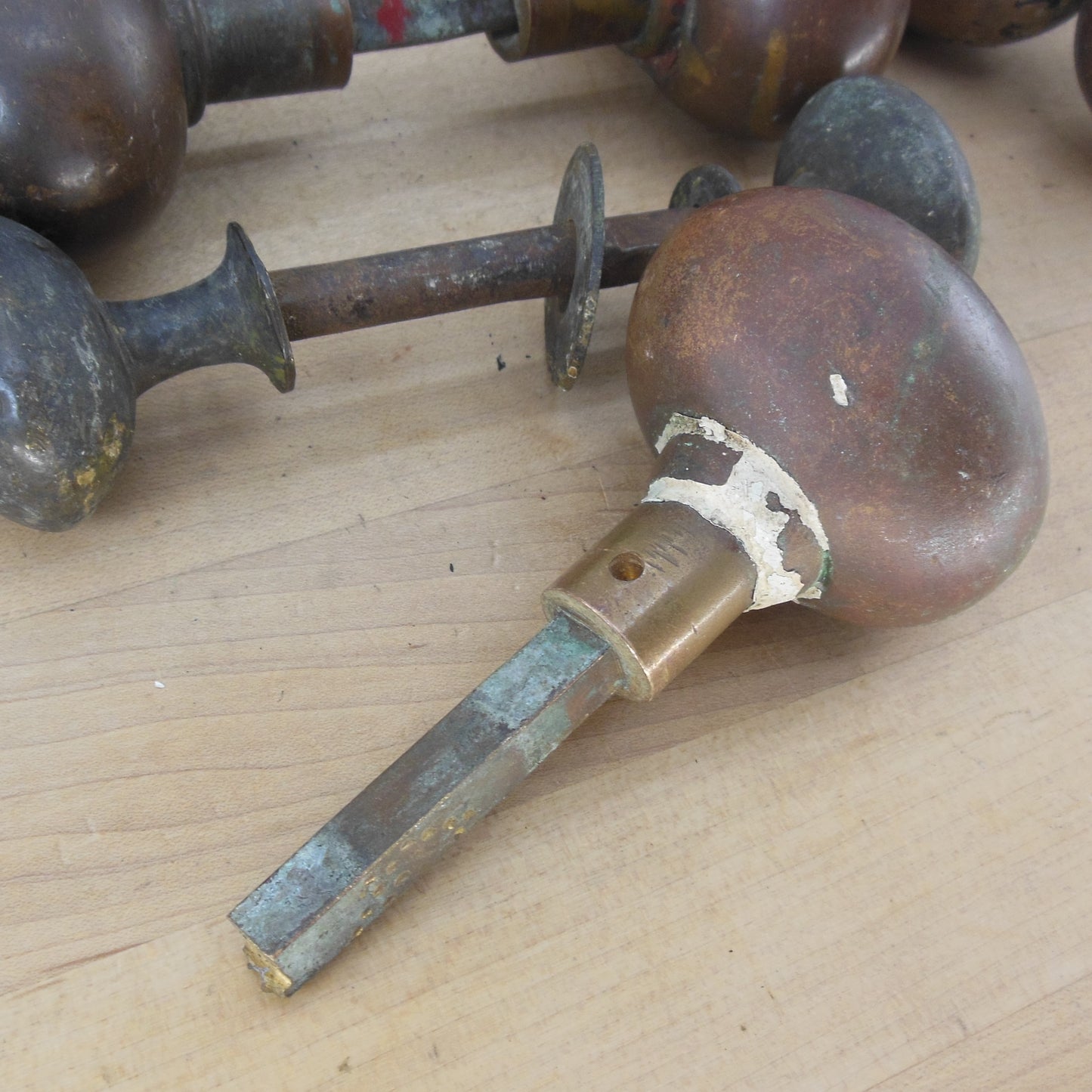 Antique 14 Lot Victorian Bronze/Brass Door Knobs (4 sets) - Oval & Round Plain repair restore