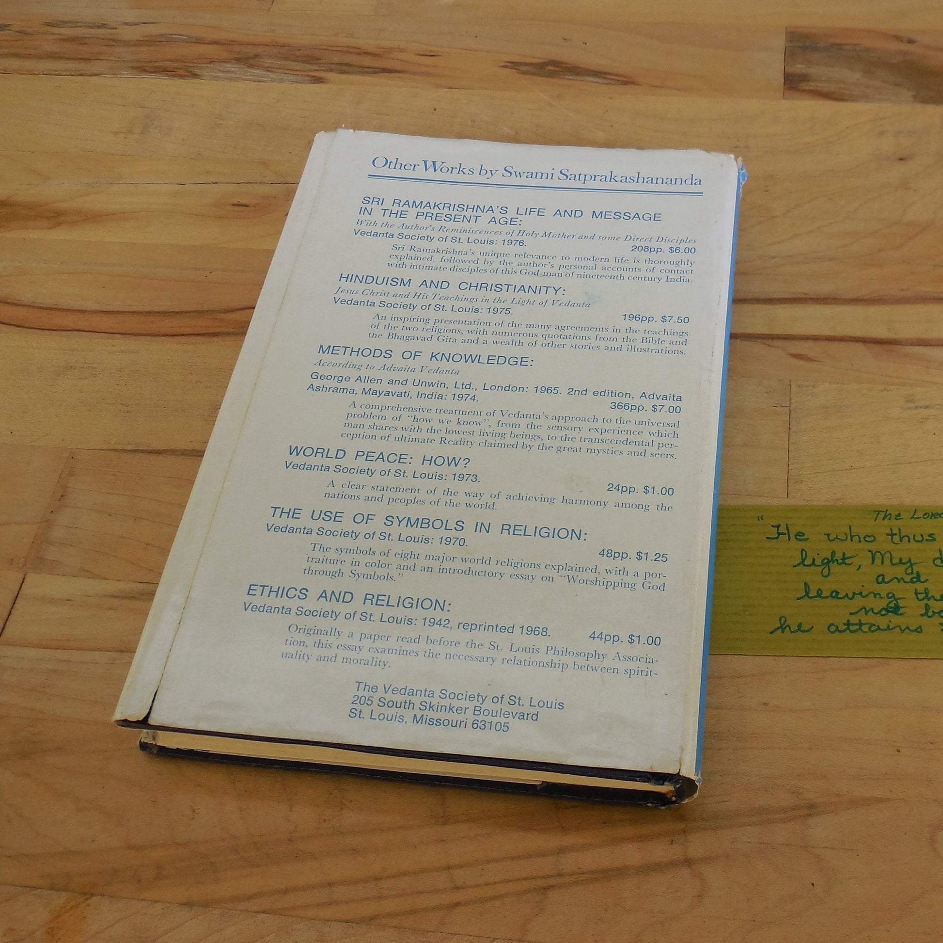 Swami Satprakashananda Stamp Signed Book - Meditation: Its Process, Etc. DJ