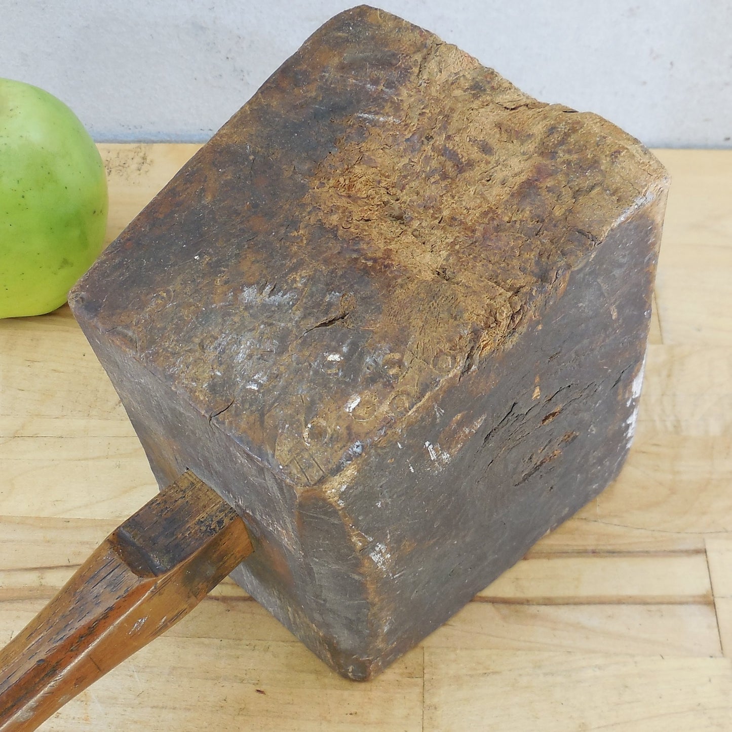 Antique Vintage Wood Carpenter Mallet Maul Hammer Wooden Primitive Squared Used