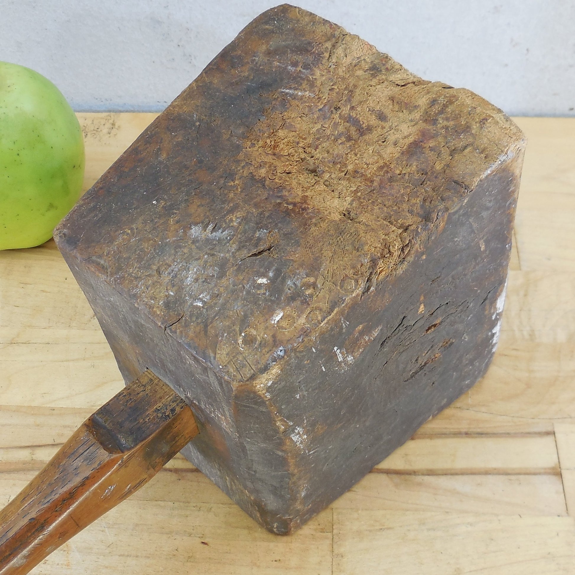 Antique Vintage Wood Carpenter Mallet Maul Hammer Wooden Primitive Squared Used
