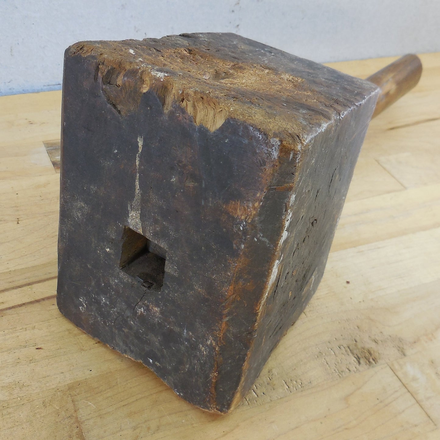 Antique Vintage Wood Carpenter Mallet Maul Hammer Wooden Primitive Squared Bung