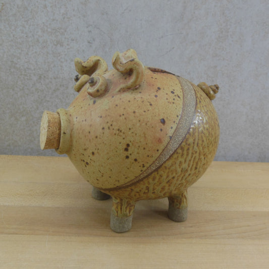 Unbranded Stoneware Pottery Piggy Bank Multi Brown Glaze Cork