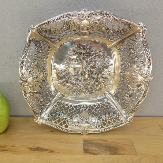 Antique Unmarked European Continental Silver Openwork Bowl Dish 345 Grams