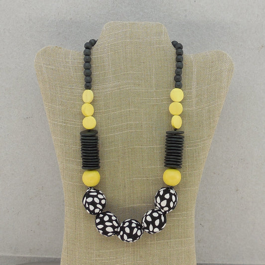 Sylca Designs Ball Disc Bead Necklace Black Yellow White