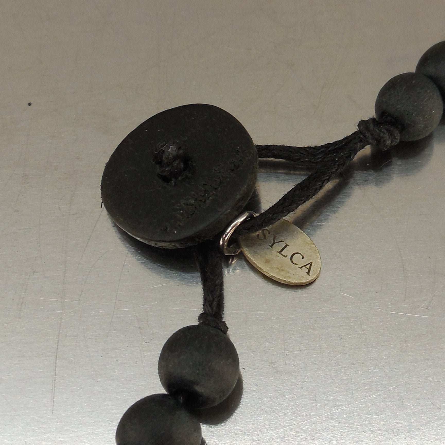 Sylca Designs Ball Disc Bead Necklace Black Yellow White Signed