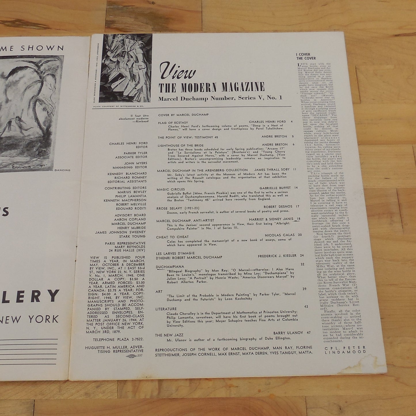 View -  The Modern Magazine 1945 Series V No. 1 Marcel Duchamp Art Contents