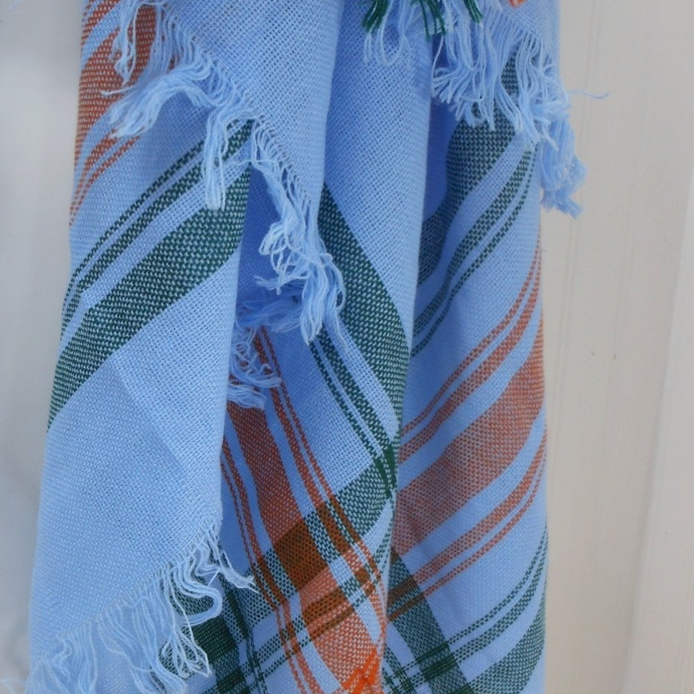 Robinson & Golluber Acrylic Shawl Suit Scarf - Blue Plaid - 45" x 45" Japan - Olde Kitchen & Home