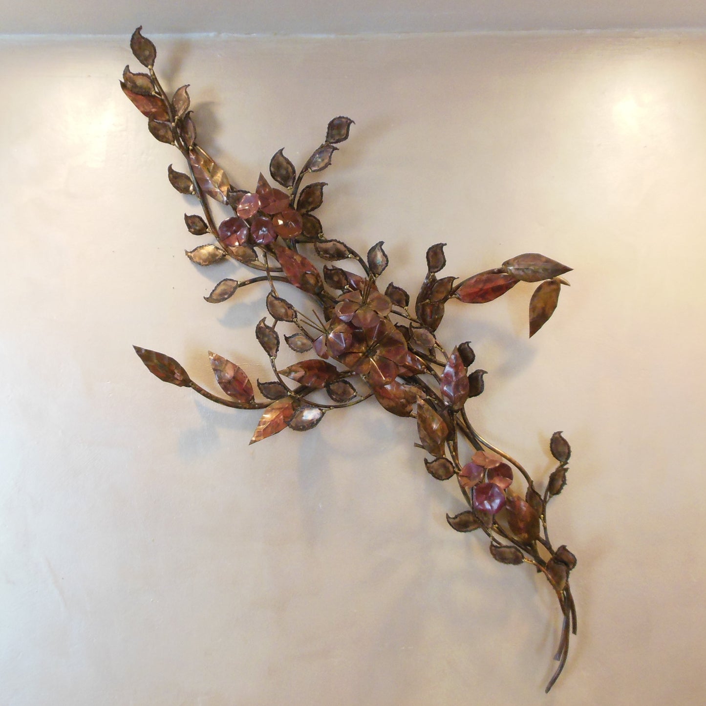 MCM Unsigned Copper Brass Torched Leaves Flowers Wall Art - Local Pick Up Florida