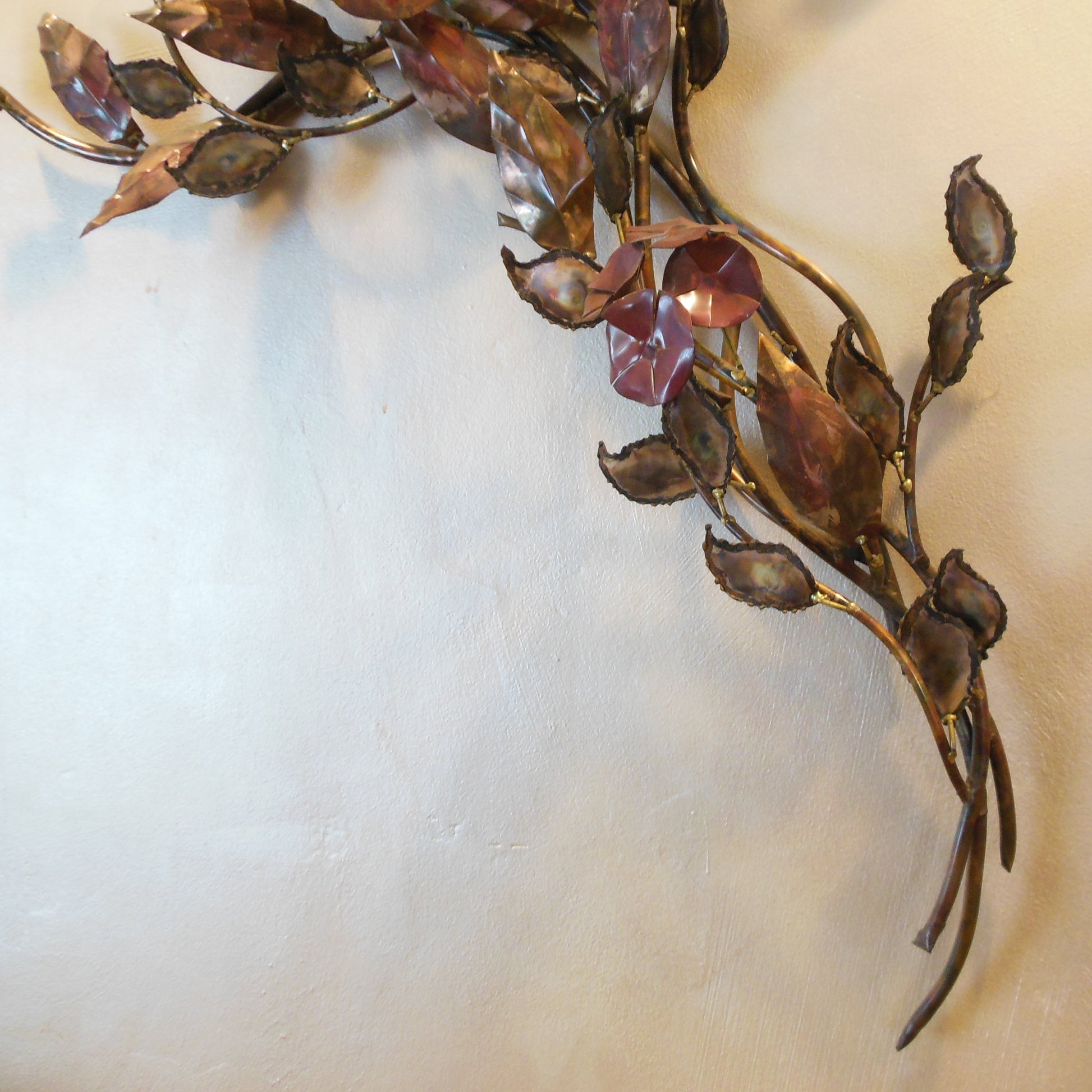 MCM Unsigned Copper Brass Torched Leaves Flowers Wall Art - Local Pick Up Florida Sculpture