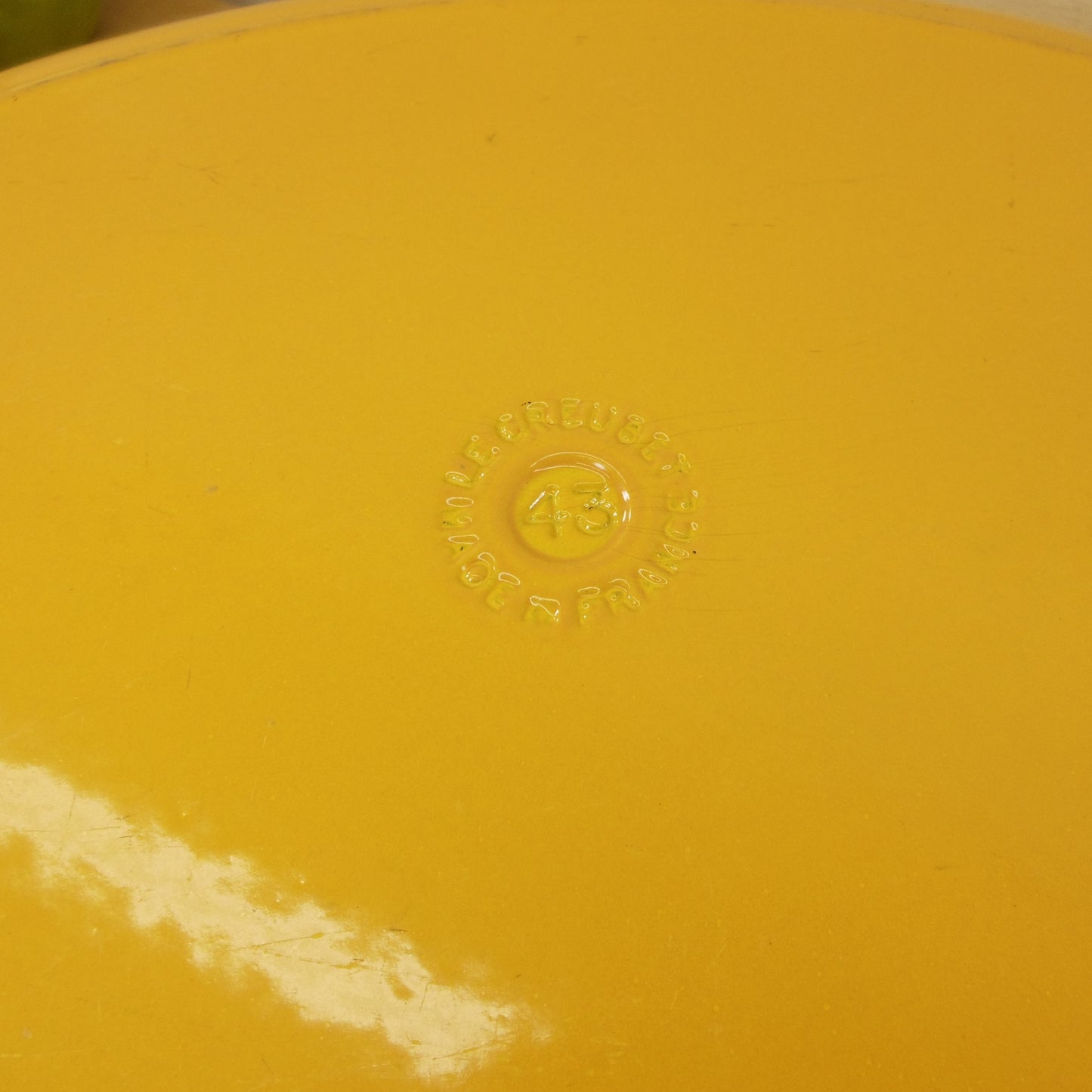 Le Creuset #43 Yellow Enamel Cast Iron Open Oval Turkey Roaster Maker mark