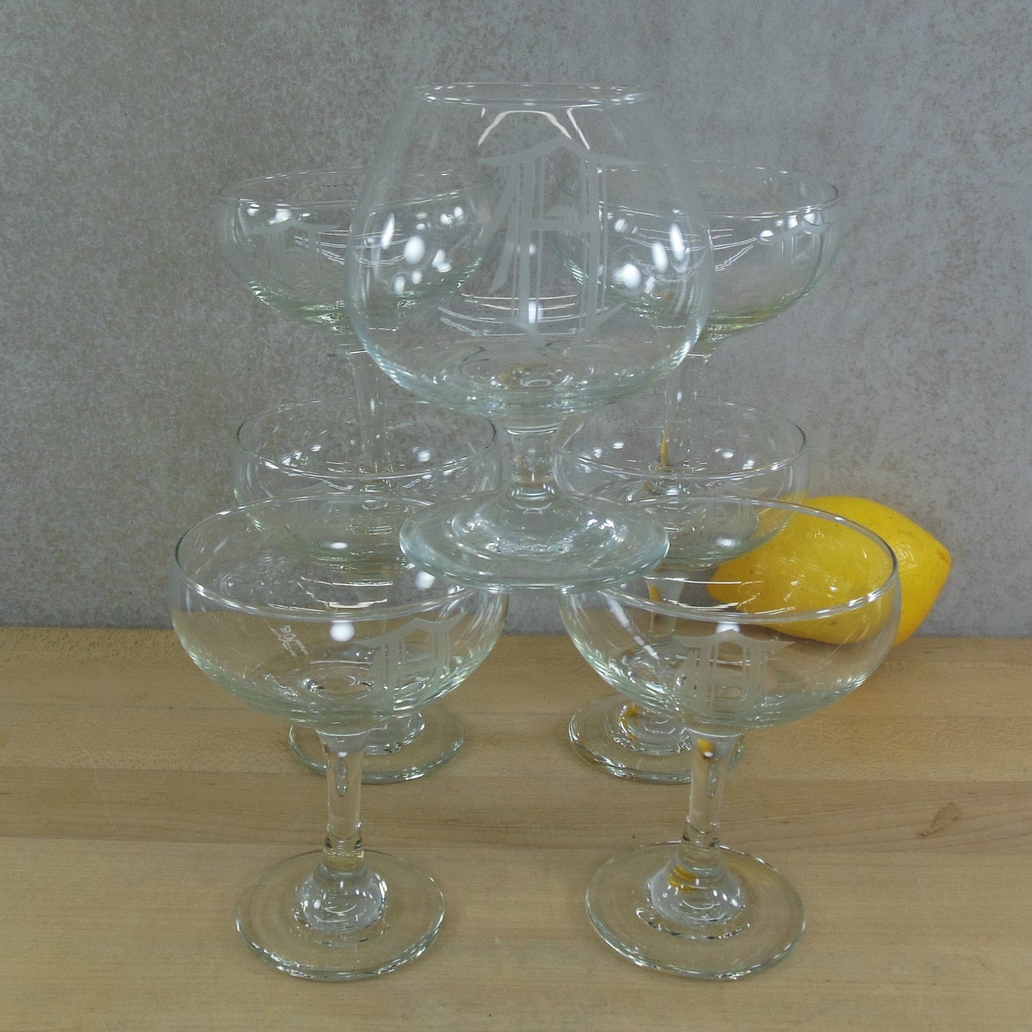 Cocktail Barware Glasses & Brandy Snifter Cut Glass Monogram A