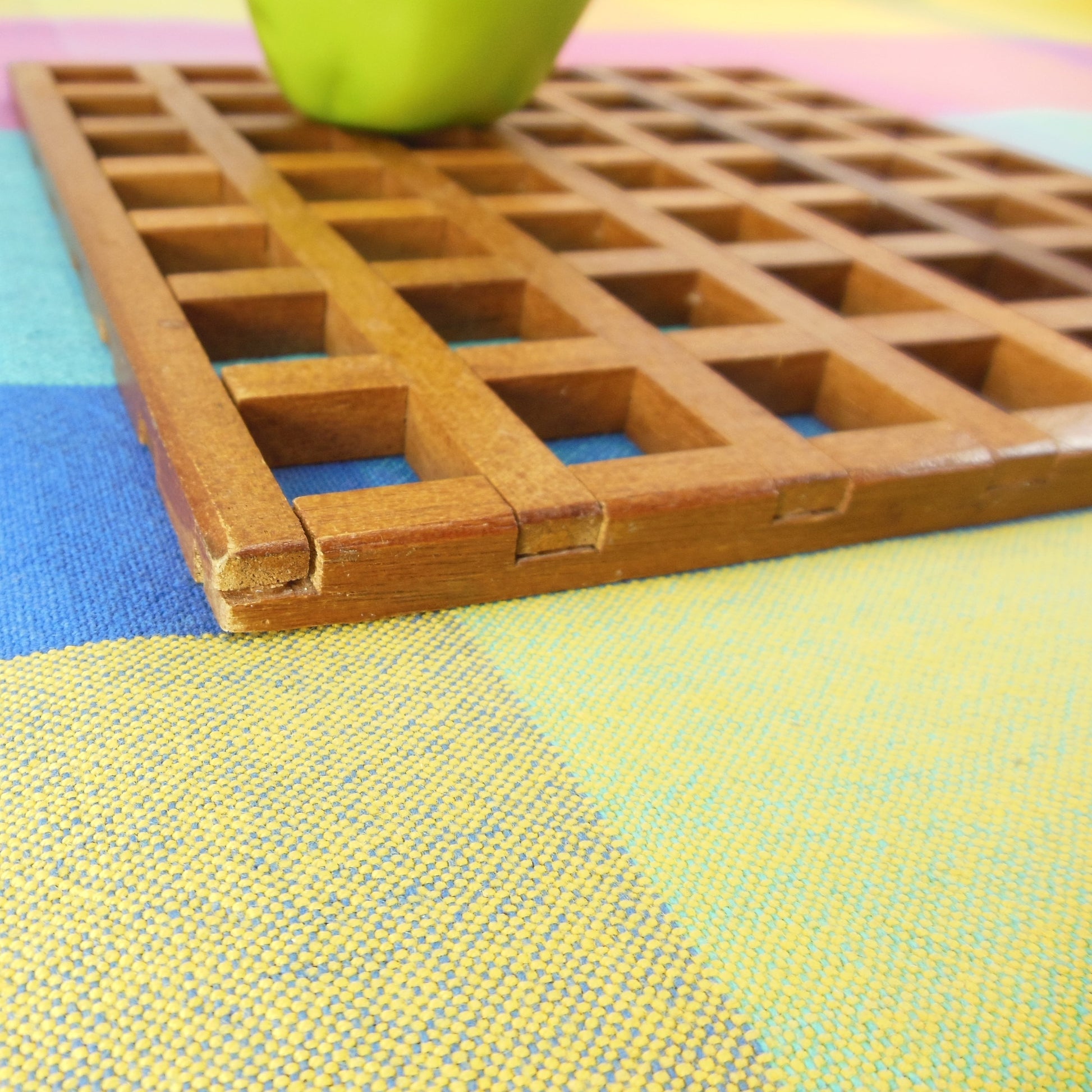Teak Wood Grid 8" Square Trivet Vintage