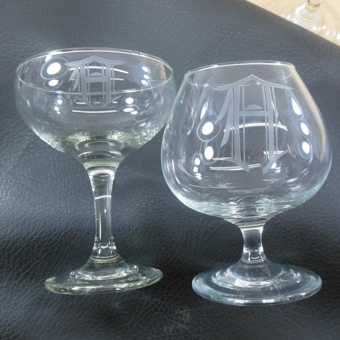 Cocktail Barware Glasses & Brandy Snifter Cut Glass Monogram A Letter