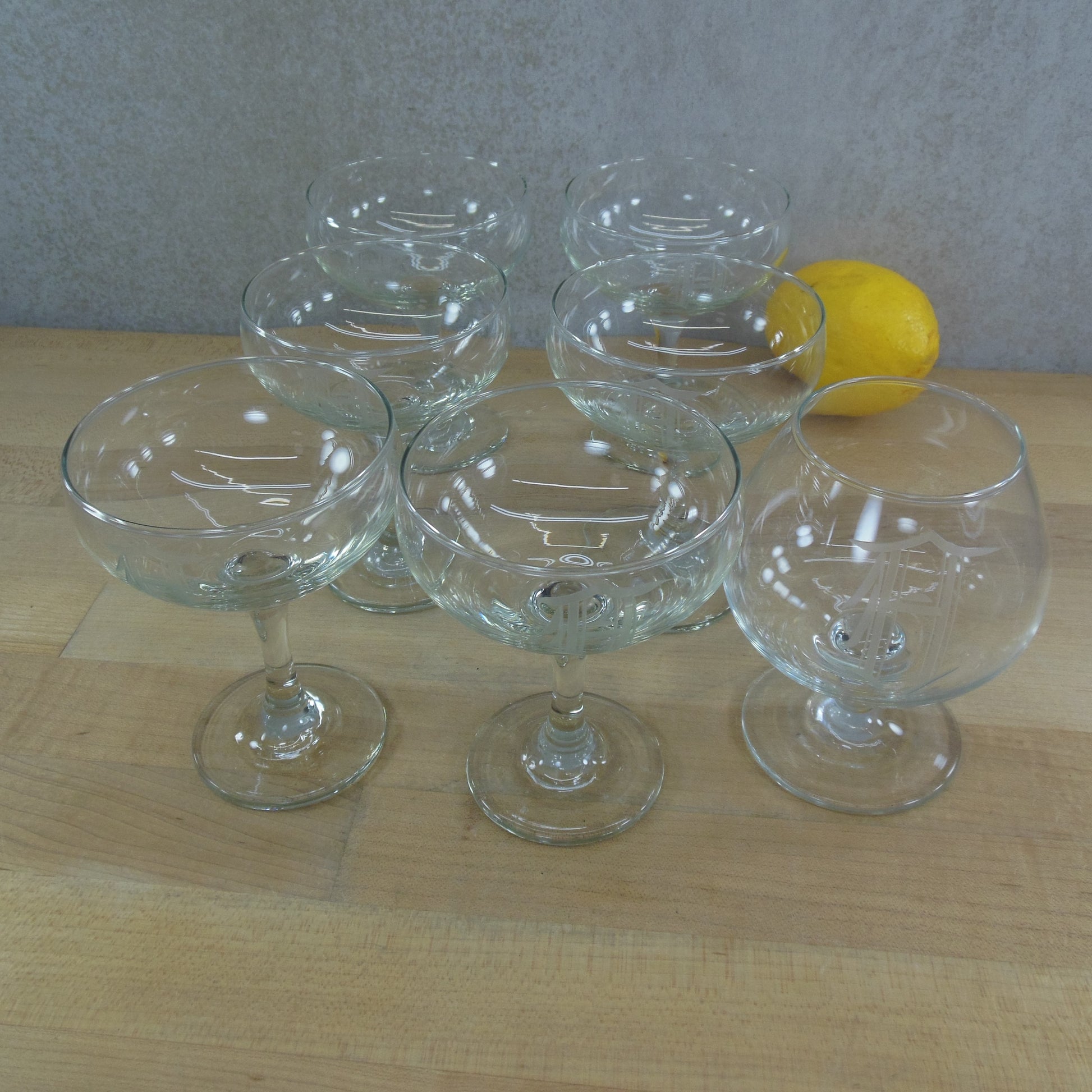 Cocktail Barware Glasses & Brandy Snifter Cut Glass Monogram A Vintage Used