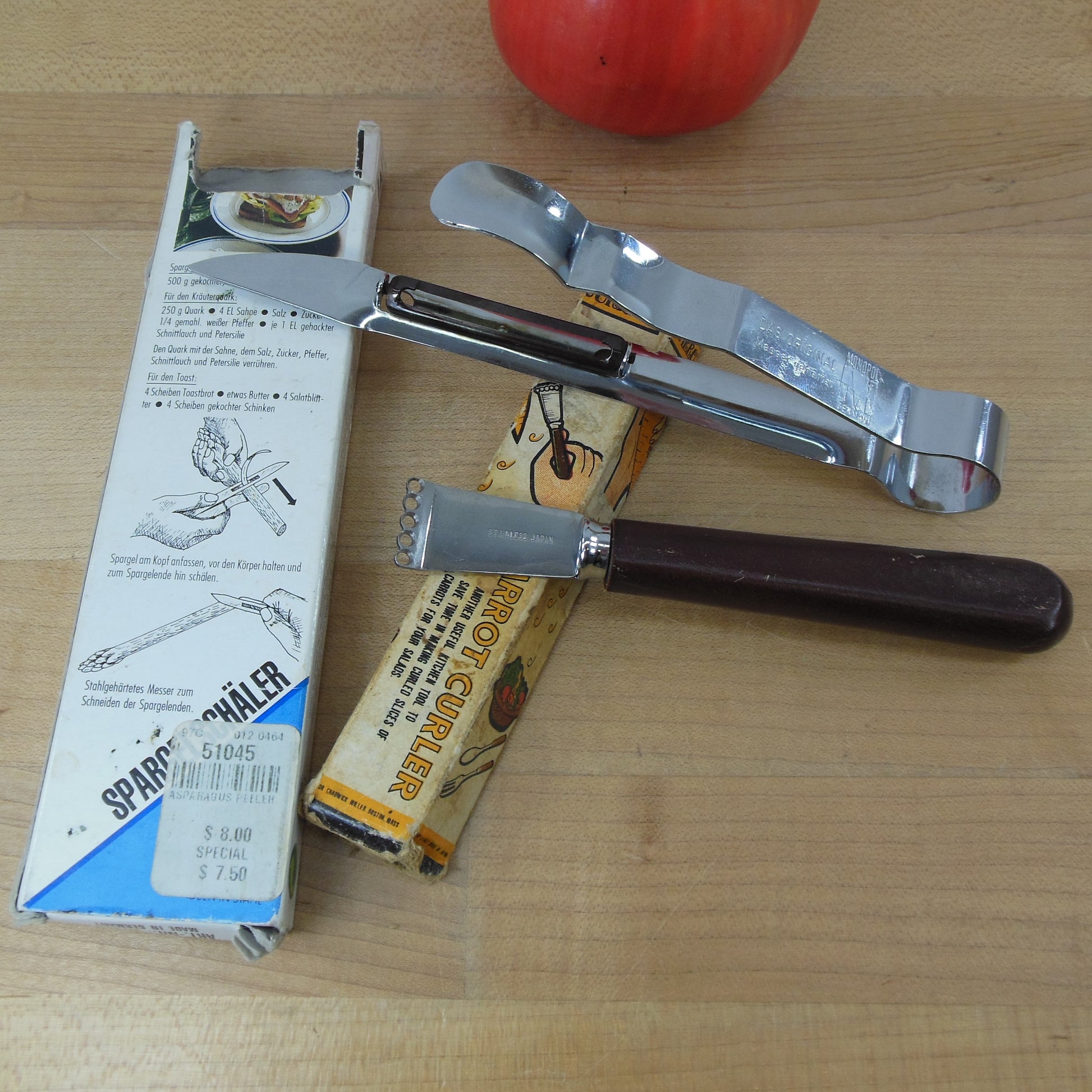 Monopol German Asparagus Peeler Knife & Japan Carrot Curler Vintage Used