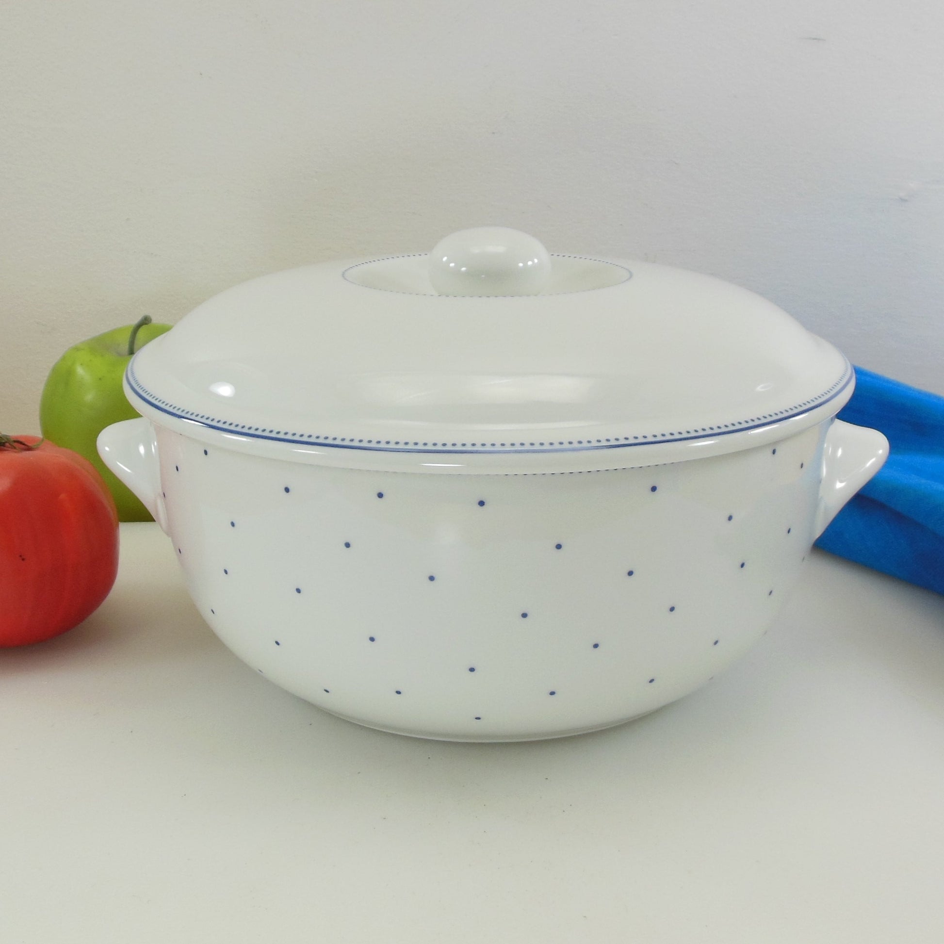 Arzberg Germany Porcelain Lagoon Lagune Blue Dot Lidded Casserole