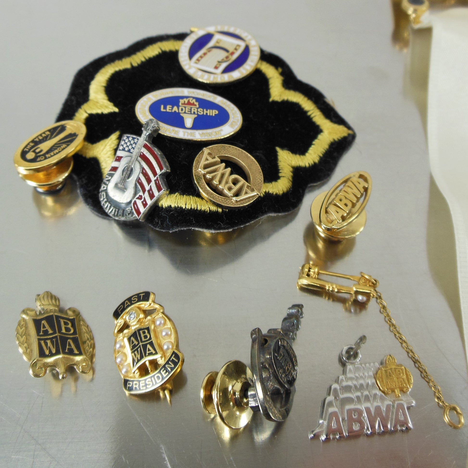 ABWA Lot Pins Ribbon Patch - American Business Women's Assoc. Sterling Gold Filled Etc Vintage Used