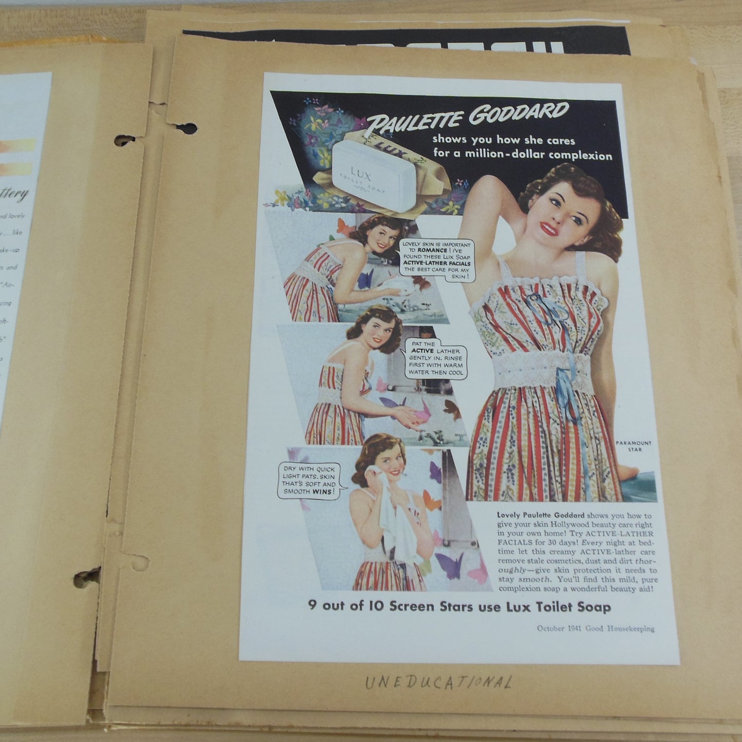 WWII Era 1940's Scrapbook Album FSU Project Magazine Pages Paulette Goddard