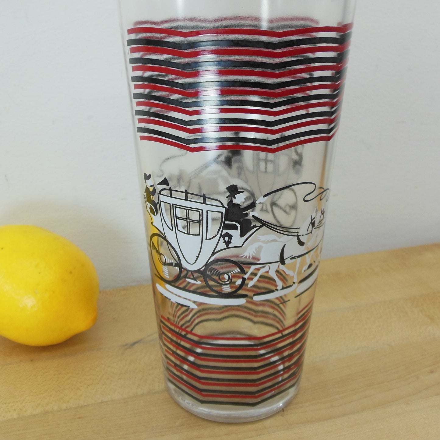 Hazel Atlas Equestrian Horse Carriage Cocktail Shaker Red Black White Glass