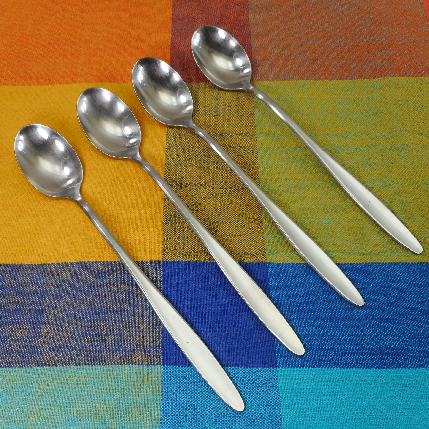 Amefa Stainless Flatware Unknown Pattern 4 Set Iced Tea Spoons - Plain Recessed Handle