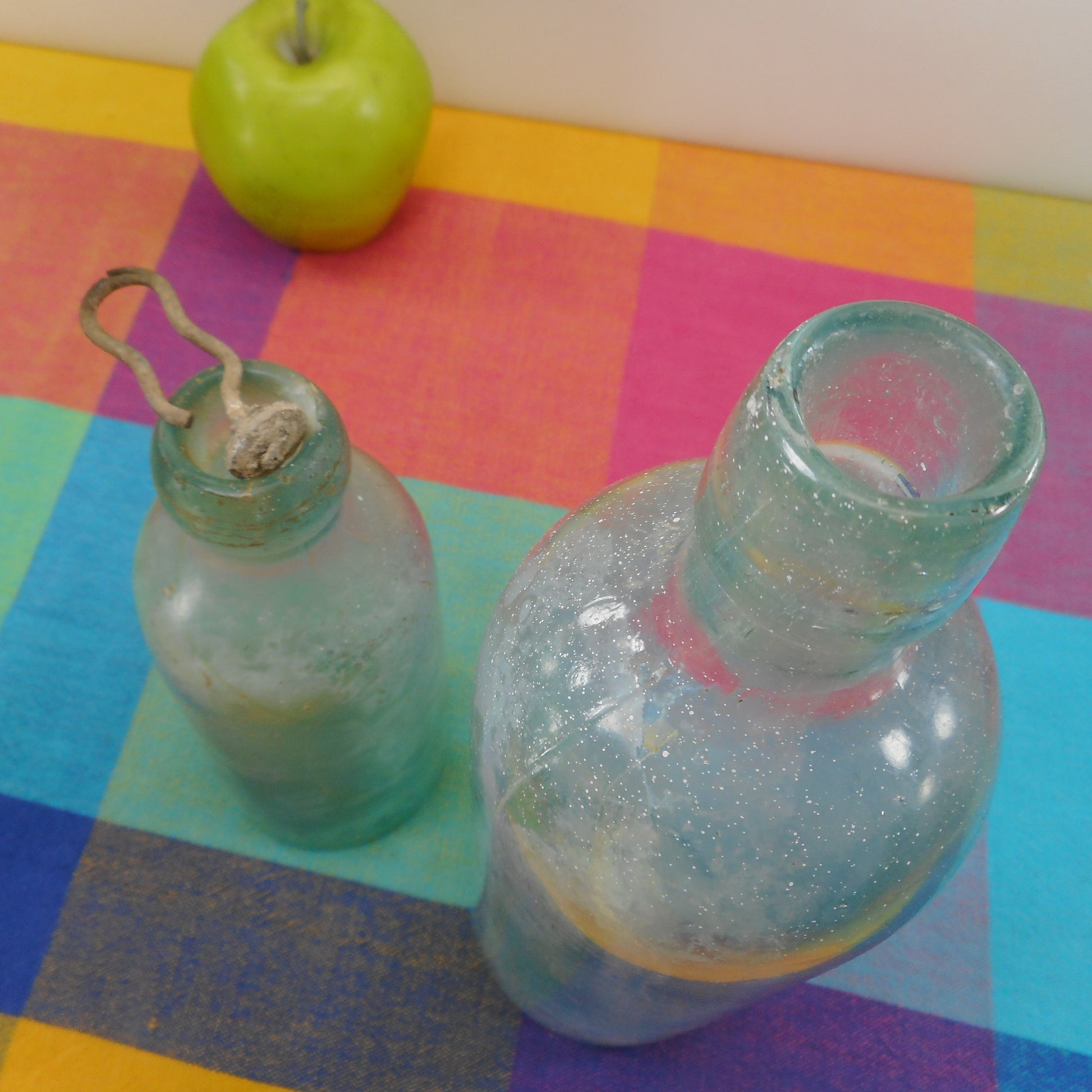 Antique Aqua Glass Bottles - F.W. Muller Arlington Heights Ill. Soda - DR SBH& Co. PR Tonic Medicinal Blown Blob