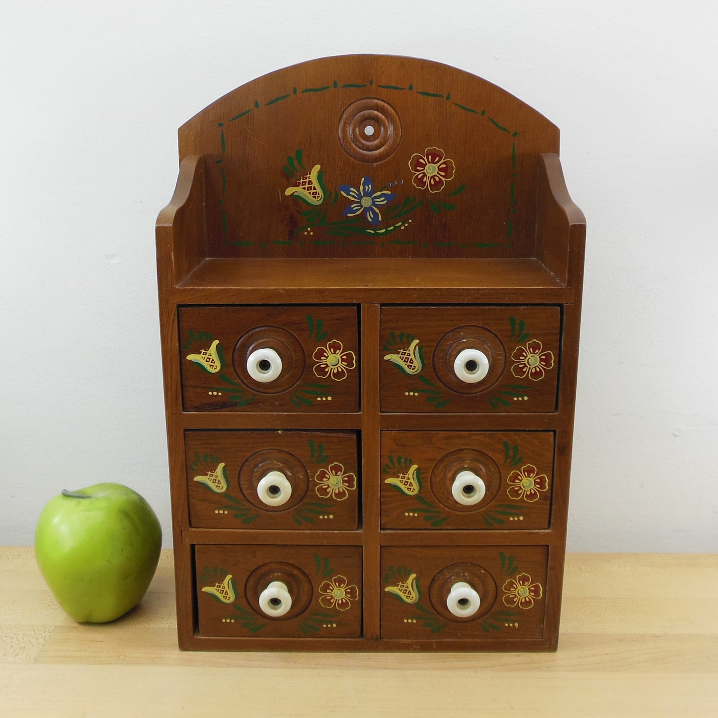 Painted Floral Wood Spice Tea Apothecary Chest 6 Drawer