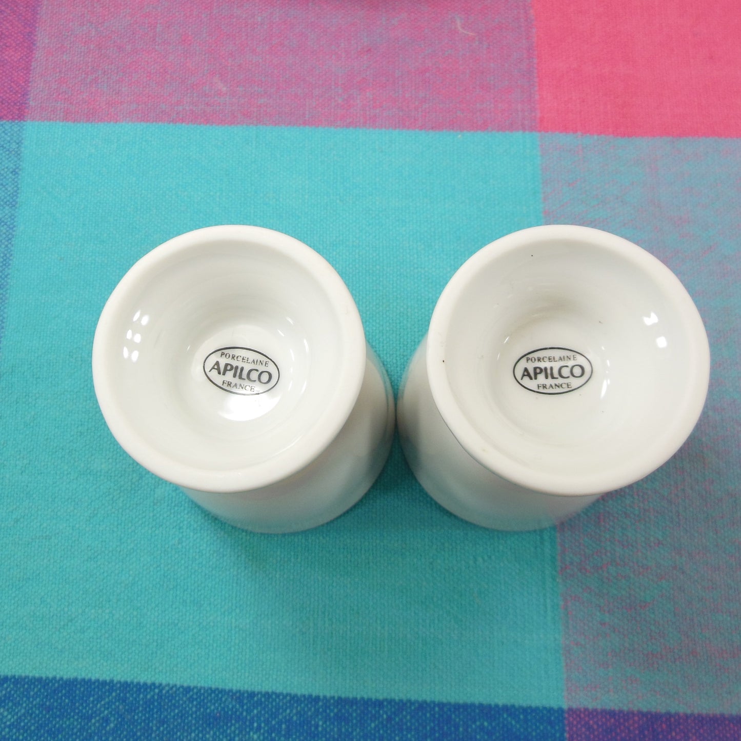 Apilco France White Porcelain Egg Cup Pair used