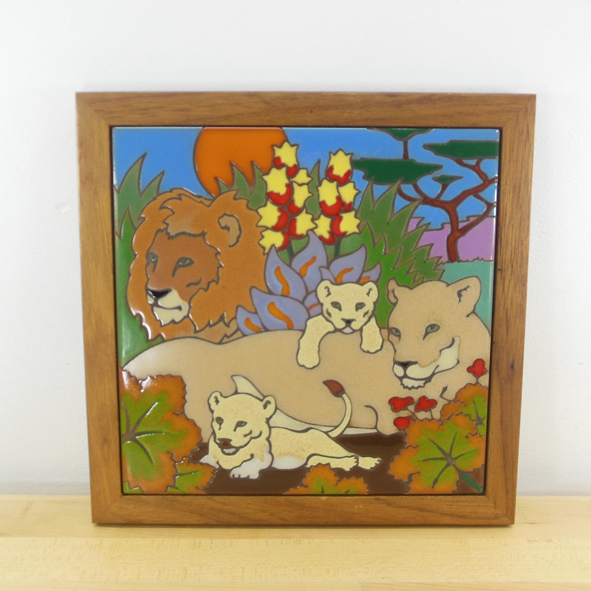 Arius Wall Art Framed Tile - Lion Family 9.75"