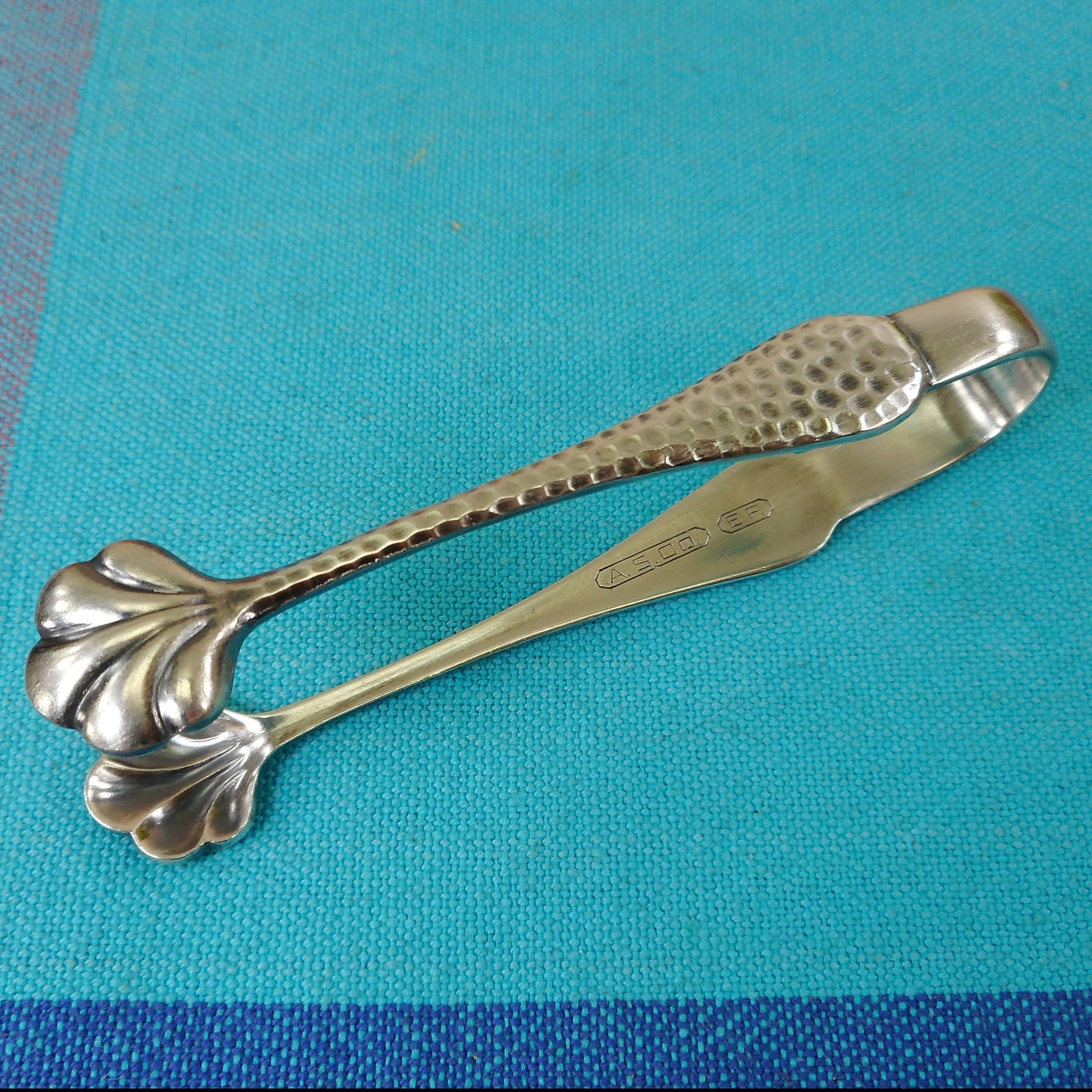American Silver Co. Silverplate Sugar Tongs - Hammered 3-3/4"