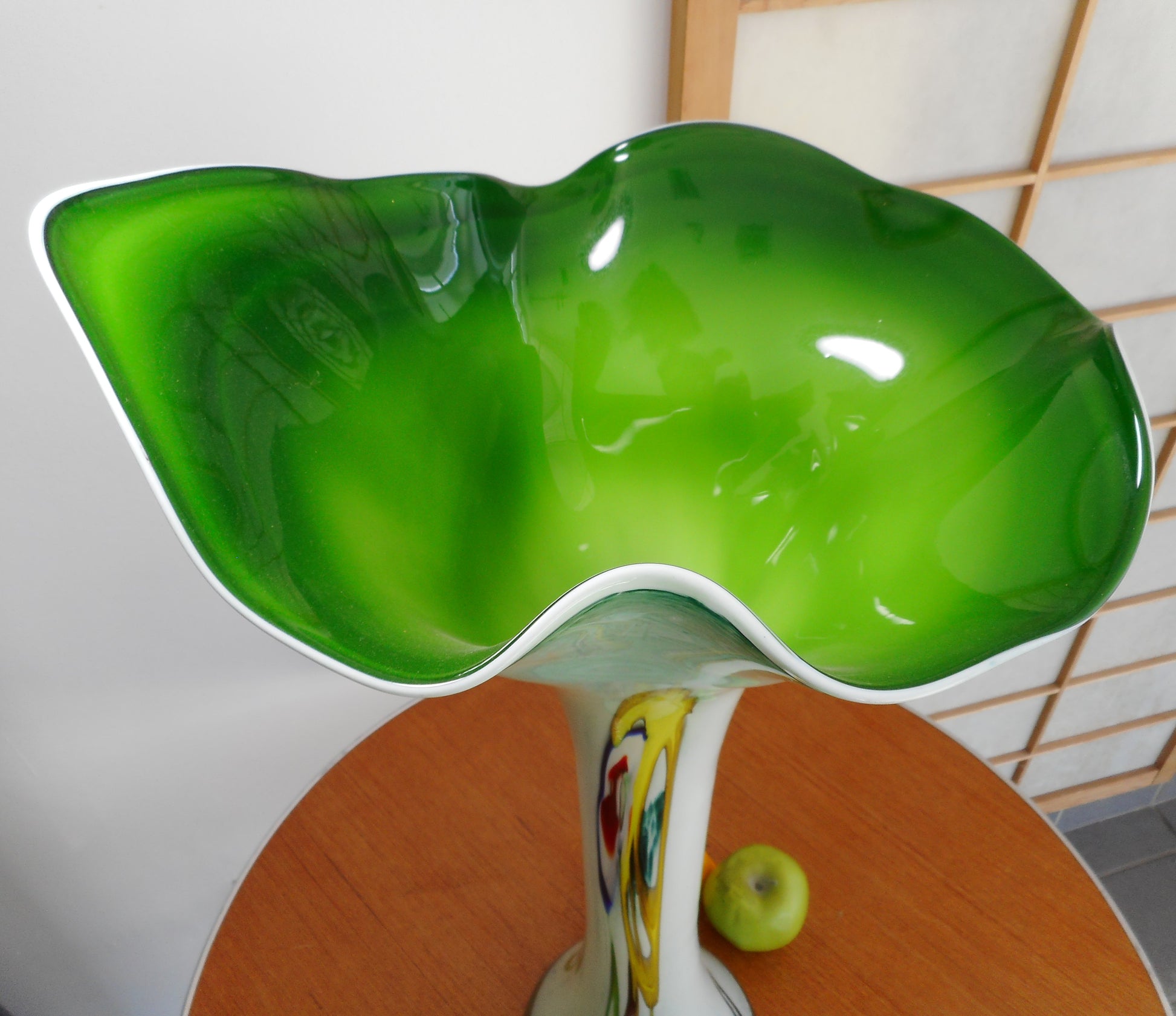Signed Art Glass Monumental 27" Floor Vase - Jack In The Pulpit Green Cased