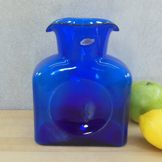 Blenko 2001 Art Glass Water Bottle Jug Carafe Cobalt Blue 2 Spout