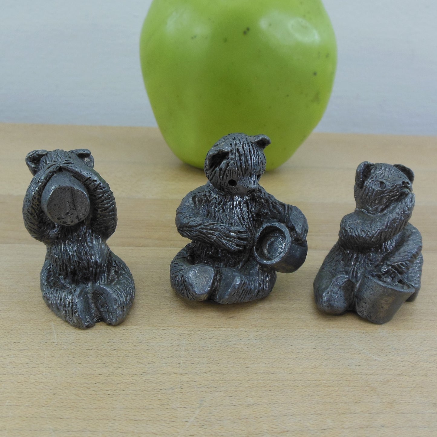 Handcrafted Pewter Miniature Bears and Honey Pail Pot