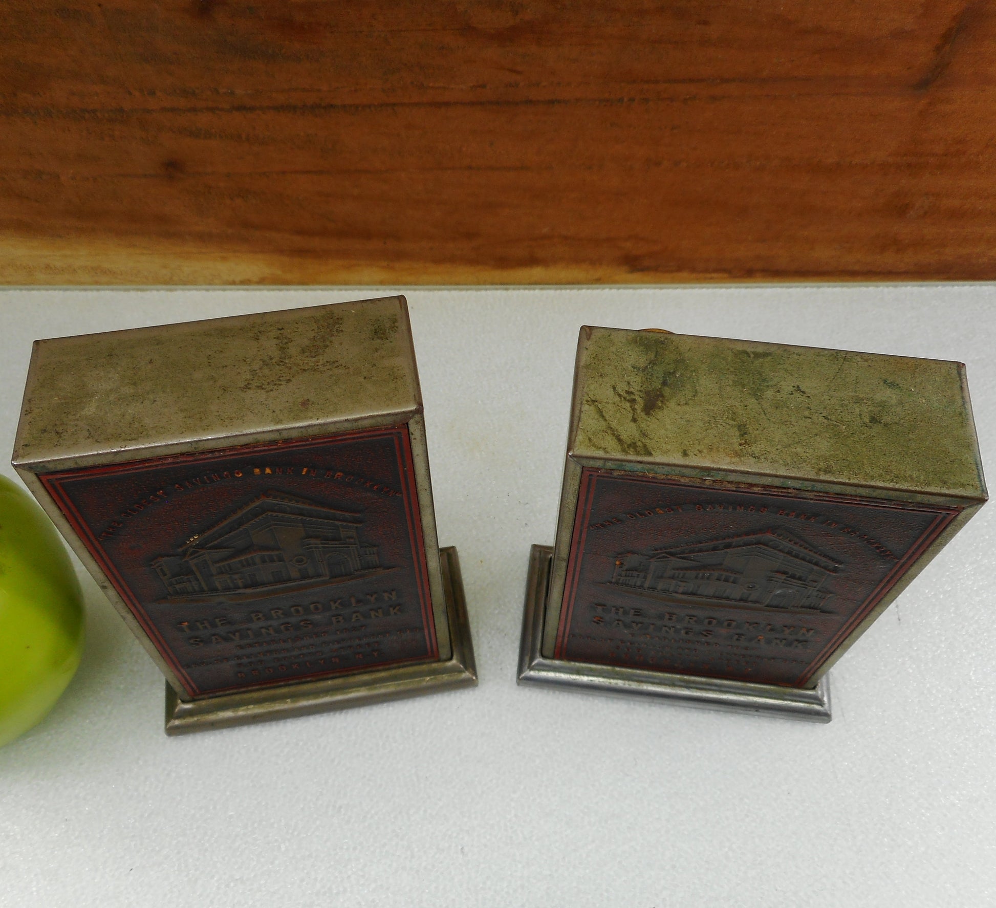 Strongmetal Craft Co. Vintage Coin Banks - Brooklyn Savings NY Advertise - top view